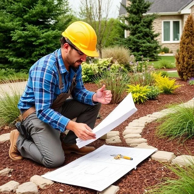 Landscape designer reviewing site plans for a Denver residential project