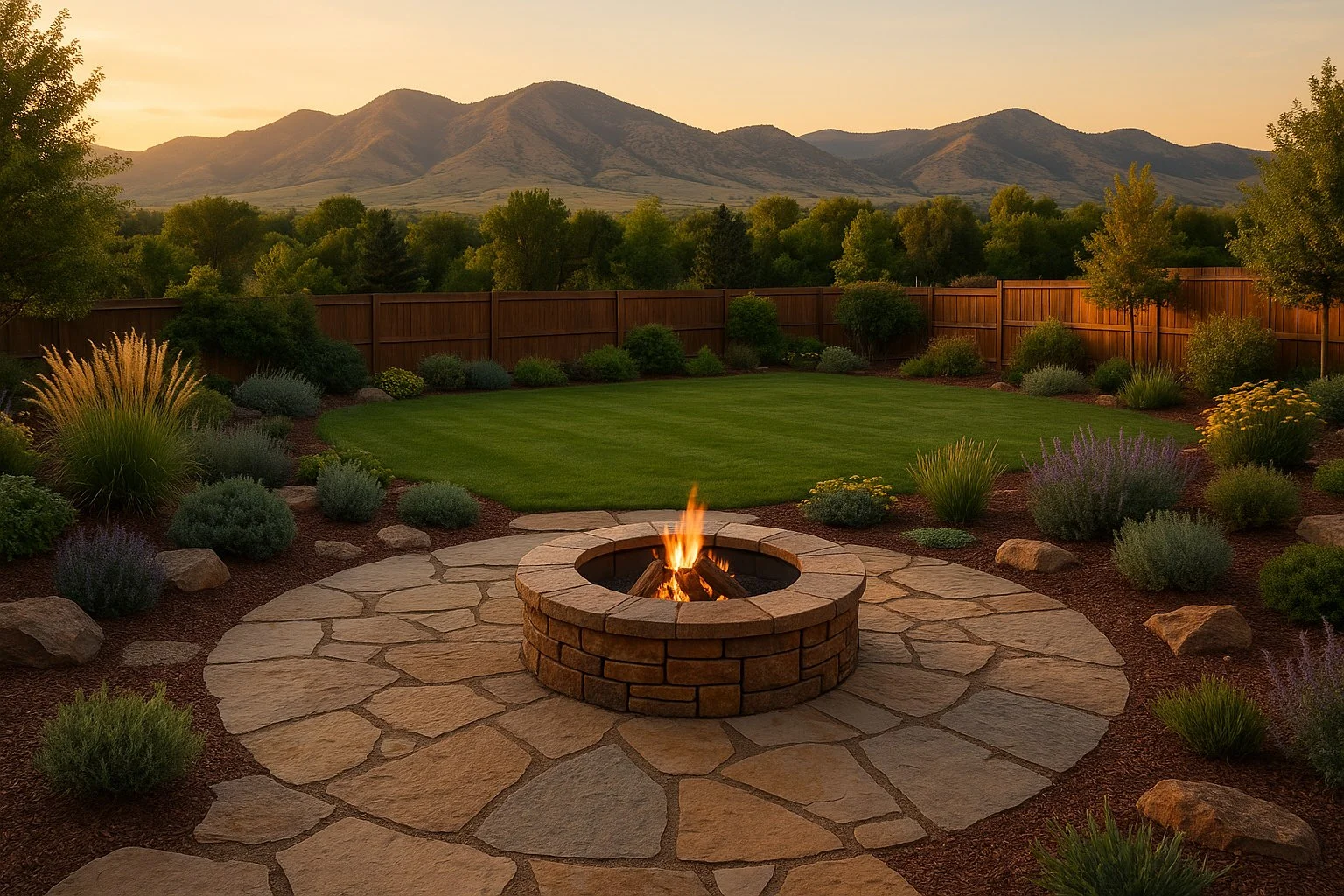 Backyard fire-pit patio at a Parker property