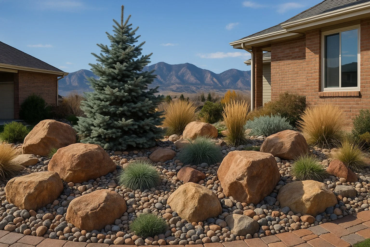 Xeriscape rock garden on a Castle Rock, Douglas County lot