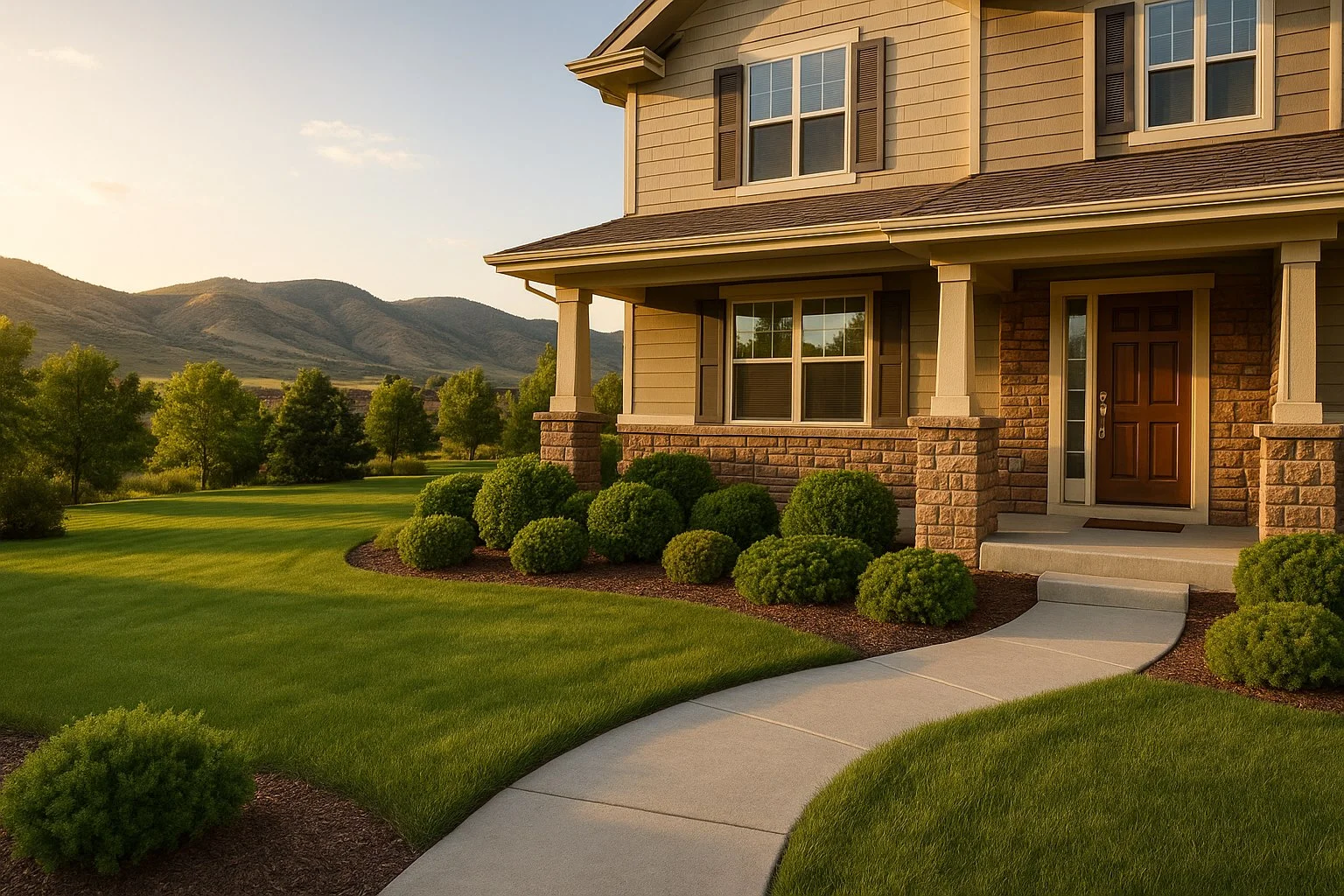 Front walkway and plantings at a Castle Rock home