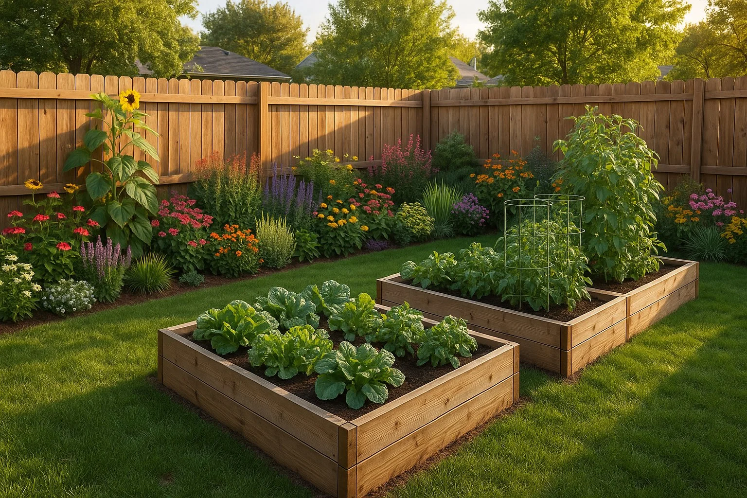 Raised garden beds at a Commerce City, Adams County home