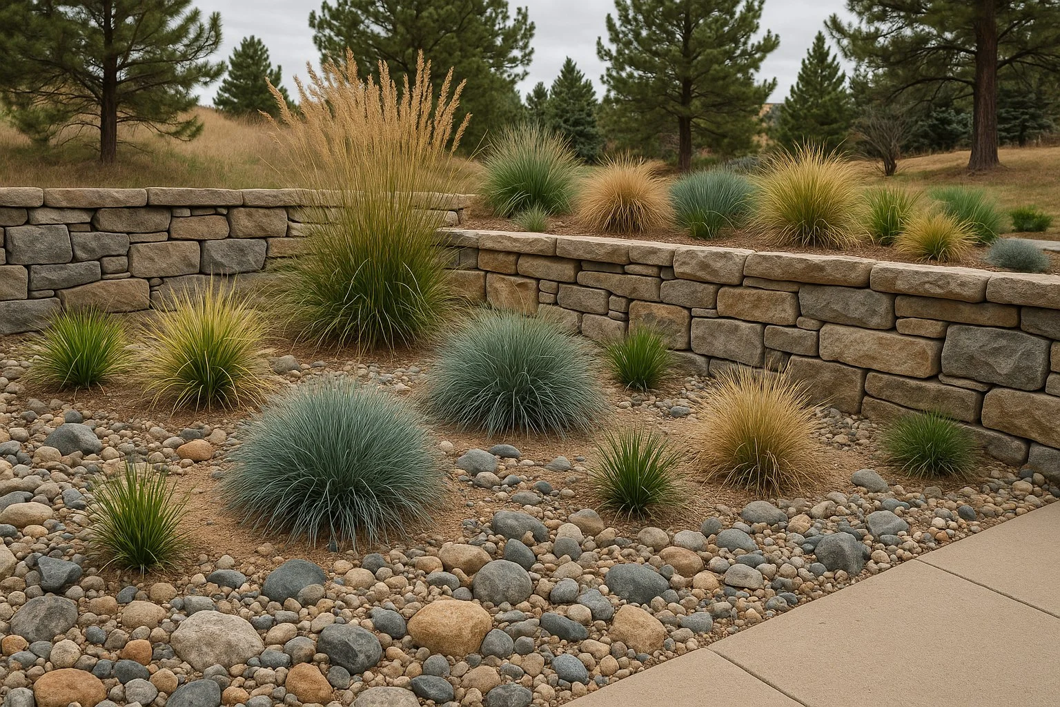 Stone retaining wall at a Centennial, Colorado home
