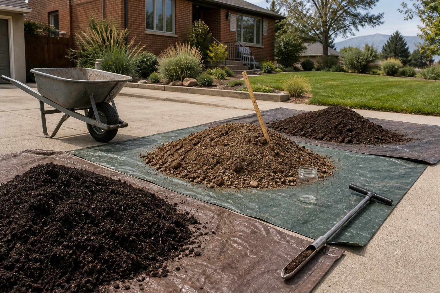 Three bulk soil material samples staged for comparison at a Denver home